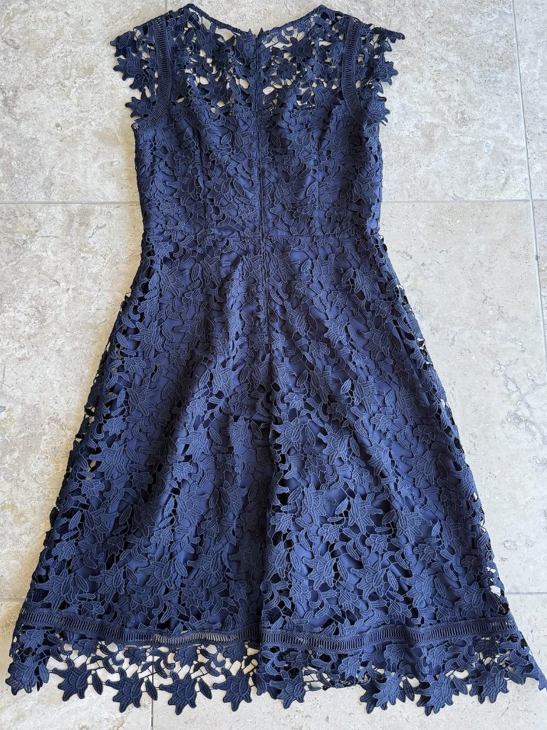 Eliza J Asymmetric Lace Dress, Navy, Size 10